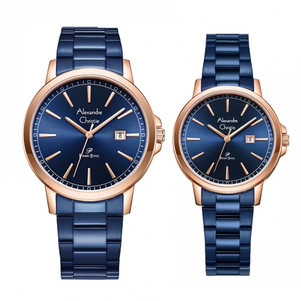 Alexandre Christie AC 1014 Rosegold Blue Steel Couple